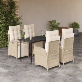 Set comedor de jardín 5 pzas con cojines ratán sintético beige en Conjuntos de jardín | Comprar online en Foru.es