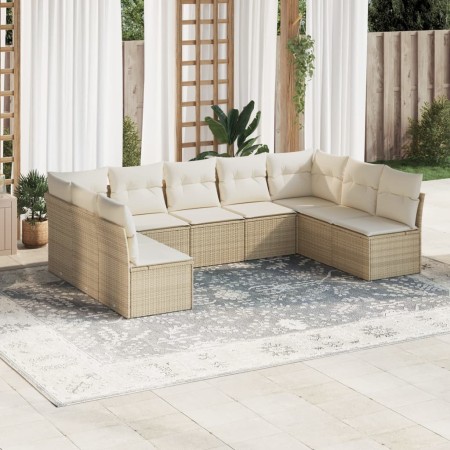 Set de sofás de jardín 9 pzas con cojines ratán sintético beige de , Conjuntos de jardín - Ref: Foro24-3249907, Precio: 584,9...