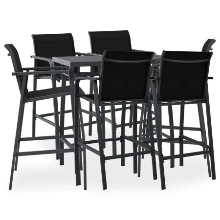 Mesa alta y taburetes de bar de jardín 7 piezas negro y gris de , Conjuntos de jardín - Ref: Foro24-3073578, Precio: 661,60 €...
