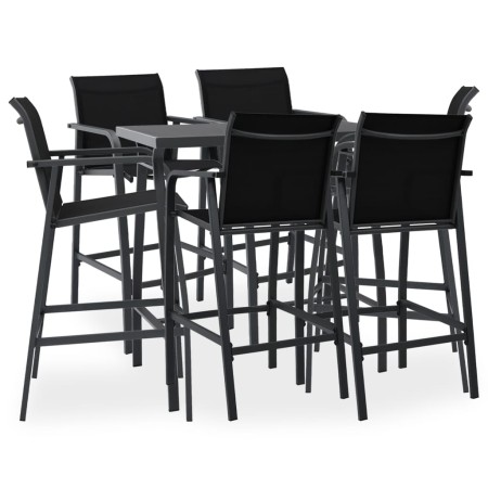 Mesa alta y taburetes de bar de jardín 7 piezas negro y gris de , Conjuntos de jardín - Ref: Foro24-3073578, Precio: 625,03 €...