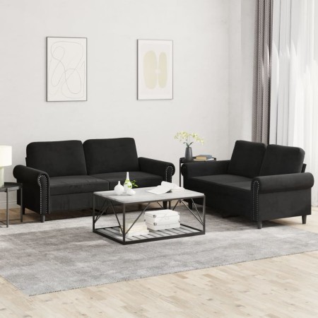 Juego de sofás con cojines 2 piezas terciopelo negro de , Sofás - Ref: Foro24-3202215, Precio: 473,57 €, Descuento: %