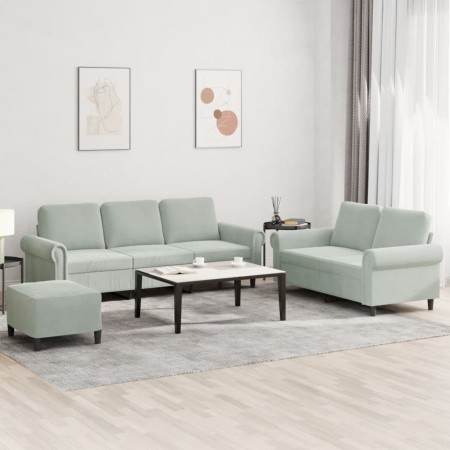 Juego de sofás con cojines 3 piezas terciopelo gris claro de , Sofás - Ref: Foro24-3202260, Precio: 603,28 €, Descuento: %