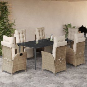 Set comedor de jardín 7 pzas con cojines ratán sintético beige en Conjuntos de jardín | Comprar online en Foru.es
