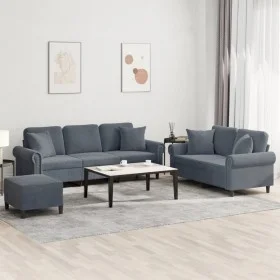 Dreiteilige Sofagarnitur aus dunkelgrauem Samt mit Kissen von , Sofas - Ref: Foro24-3202281, Preis: 599,91 €, Rabatt: %