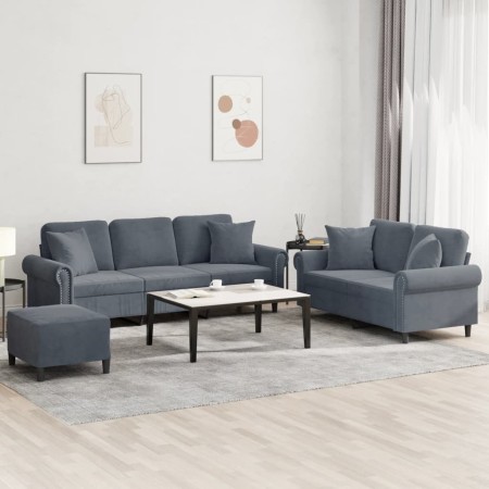 Juego de sofás con cojines 3 piezas terciopelo gris oscuro de , Sofás - Ref: Foro24-3202281, Precio: 610,81 €, Descuento: %