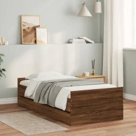 Brown oak bed frame with drawers 75x190 cm by , Beds and slatted bases - Ref: Foro24-3207391, Price: 124,73 €, Discount: %