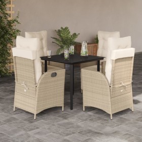 Set comedor de jardín 5 pzas con cojines ratán sintético beige en Conjuntos de jardín | Comprar online en Foru.es