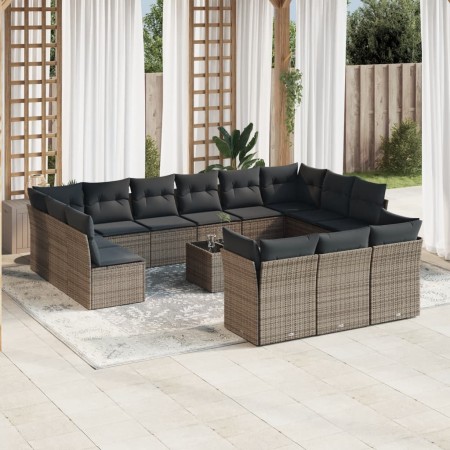 Set de sofás de jardín 14 pzas con cojines ratán sintético gris de , Conjuntos de jardín - Ref: Foro24-3250299, Precio: 863,5...