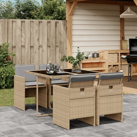 Set comedor de jardín 5 pzas con cojines ratán sintético beige de , Conjuntos de jardín - Ref: Foro24-3210540, Precio: 460,10...