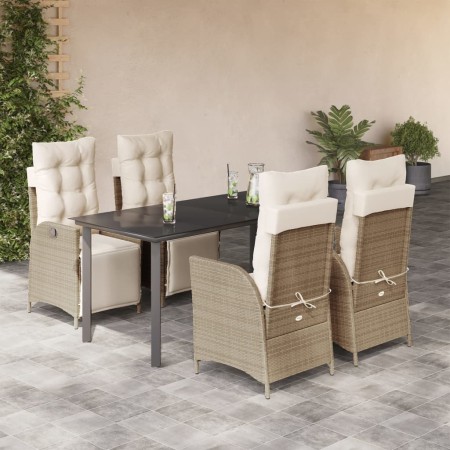 Set comedor de jardín 5 pzas con cojines ratán sintético beige en Conjuntos de jardín | Comprar online en Foru.es