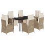 Set comedor de jardín 7 pzas con cojines ratán sintético beige en Conjuntos de jardín | Comprar online en Foru.es