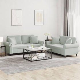 Juego de sofás con cojines 2 piezas terciopelo gris claro de , Sofás - Ref: Foro24-3202230, Precio: 514,87 €, Descuento: %