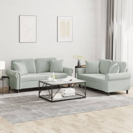 Juego de sofás con cojines 2 piezas terciopelo gris claro de , Sofás - Ref: Foro24-3202230, Precio: 514,87 €, Descuento: %