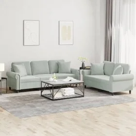 Juego de sofás con cojines 2 piezas terciopelo gris claro de , Sofás - Ref: Foro24-3202270, Precio: 560,84 €, Descuento: %