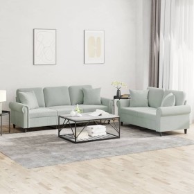 Juego de sofás con cojines 2 piezas terciopelo gris claro de , Sofás - Ref: Foro24-3202270, Precio: 570,30 €, Descuento: %