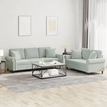 Juego de sofás con cojines 2 piezas terciopelo gris claro de , Sofás - Ref: Foro24-3202270, Precio: 560,84 €, Descuento: %