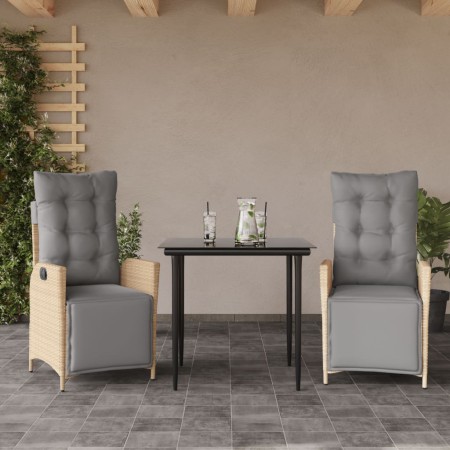 Set comedor de jardín 3 pzas con cojines ratán sintético beige en Conjuntos de jardín | Comprar online en Foru.es