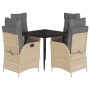 Set comedor de jardín 5 pzas con cojines ratán sintético beige en Conjuntos de jardín | Comprar online en Foru.es