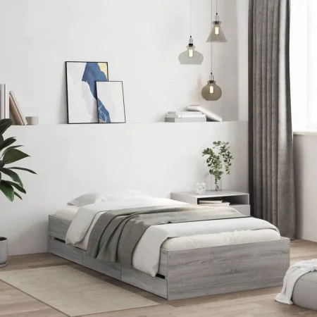Cama con cajones madera de ingeniería gris Sonoma 75x190 cm de , Camas y somieres - Ref: Foro24-3207334, Precio: 126,48 €, De...