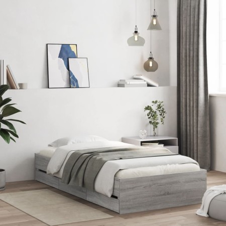 Cama con cajones madera de ingeniería gris Sonoma 75x190 cm de , Camas y somieres - Ref: Foro24-3207334, Precio: 128,02 €, De...