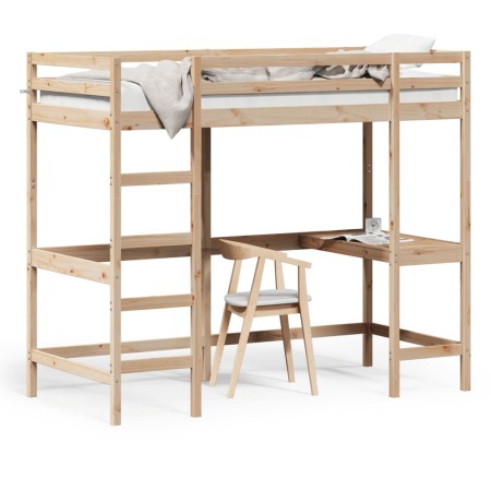 Cama alta con escritorio madera maciza de pino 90x200 cm de , Camas y somieres - Ref: Foro24-842850, Precio: 255,60 €, Descue...