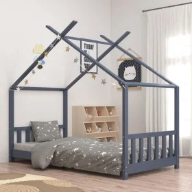 Estructura de cama infantil madera maciza pino gris 70x140 cm de vidaXL, Cunas y camas para niños - Ref: Foro24-283370, Preci...