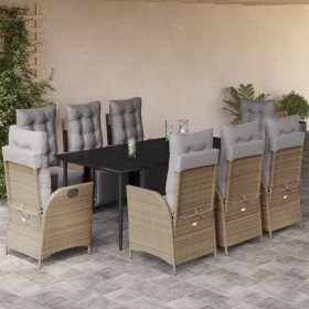 Set comedor de jardín 9 pzas con cojines ratán sintético beige en Conjuntos de jardín | Comprar online en Foru.es