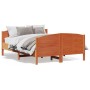 Estructura cama con cabecero madera pino marrón cera 135x190 cm de , Camas y somieres - Ref: Foro24-3216184, Precio: 217,27 €...
