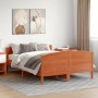 Estructura cama con cabecero madera pino marrón cera 135x190 cm de , Camas y somieres - Ref: Foro24-3216184, Precio: 217,27 €...