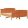 Estructura cama con cabecero madera pino marrón cera 135x190 cm de , Camas y somieres - Ref: Foro24-3216184, Precio: 217,27 €...