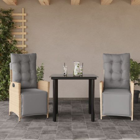 Set comedor de jardín 3 pzas con cojines ratán sintético beige en Conjuntos de jardín | Comprar online en Foru.es