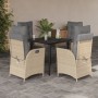 Set comedor de jardín 5 pzas con cojines ratán sintético beige en Conjuntos de jardín | Comprar online en Foru.es
