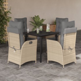 Set comedor de jardín 5 pzas con cojines ratán sintético beige en Conjuntos de jardín | Comprar online en Foru.es