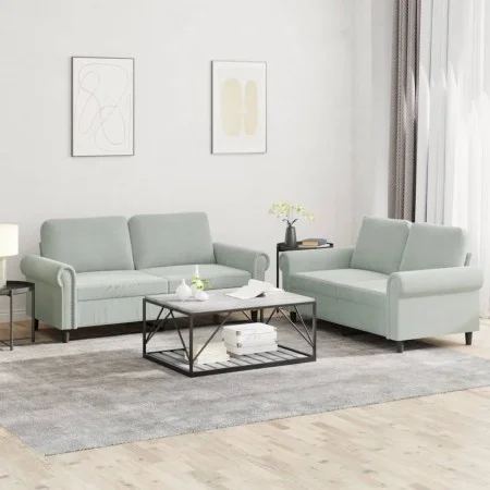 Juego de sofás con cojines 2 piezas terciopelo gris claro de , Sofás - Ref: Foro24-3202210, Precio: 465,34 €, Descuento: %