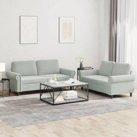 Juego de sofás con cojines 2 piezas terciopelo gris claro de , Sofás - Ref: Foro24-3202210, Precio: 489,89 €, Descuento: %