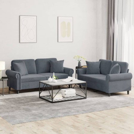 Juego de sofás con cojines 2 piezas terciopelo gris oscuro de , Sofás - Ref: Foro24-3202231, Precio: 511,26 €, Descuento: %