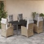 Set comedor de jardín 7 pzas con cojines ratán sintético beige en Conjuntos de jardín | Comprar online en Foru.es