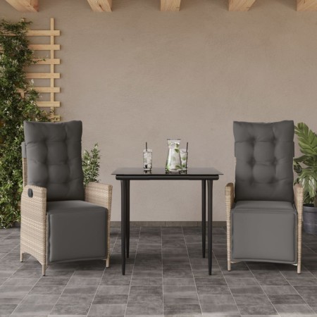 Set comedor de jardín 3 pzas cojines ratán sintético gris claro en Conjuntos de jardín | Comprar online en Foru.es