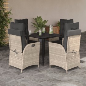 Set comedor de jardín 5 pzas cojines ratán sintético gris claro en Conjuntos de jardín | Comprar online en Foru.es