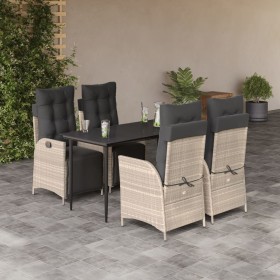 Set comedor de jardín 5 pzas cojines ratán sintético gris claro en Conjuntos de jardín | Comprar online en Foru.es