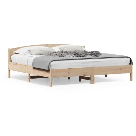 Bed frame with solid pine wood headboard 180x200 cm by , Beds and slatted bases - Ref: Foro24-3216191, Price: 186,33 €, Disco...