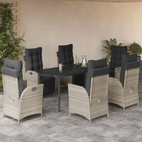 Set comedor jardín 7 pzas y cojines ratán sintético gris claro en Conjuntos de jardín | Comprar online en Foru.es