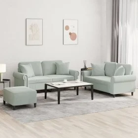Juego de sofás con cojines 3 piezas terciopelo gris claro de , Sofás - Ref: Foro24-3202240, Precio: 511,70 €, Descuento: %