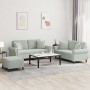 Juego de sofás con cojines 3 piezas terciopelo gris claro de , Sofás - Ref: Foro24-3202240, Precio: 559,36 €, Descuento: %