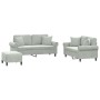 Juego de sofás con cojines 3 piezas terciopelo gris claro de , Sofás - Ref: Foro24-3202240, Precio: 559,36 €, Descuento: %