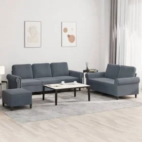 Dark gray velvet 3-piece sofa set with cushions by , Sofas - Ref: Foro24-3202261, Price: 576,26 €, Discount: %