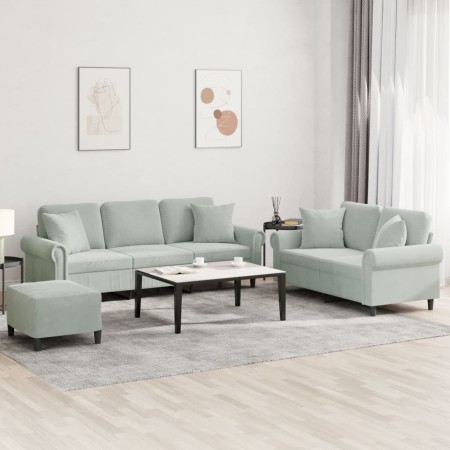 Juego de sofás con cojines 3 piezas terciopelo gris claro de , Sofás - Ref: Foro24-3202280, Precio: 616,85 €, Descuento: %
