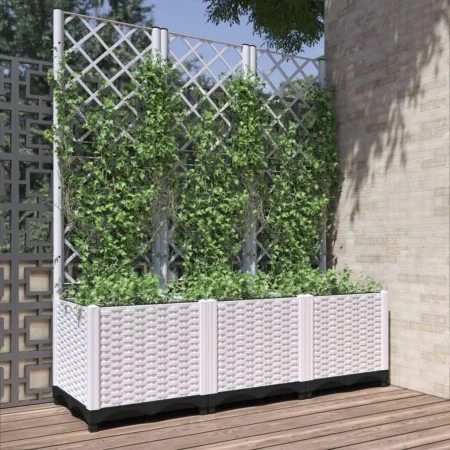 Jardinera con enrejado PP blanco 120x40x136 cm de , Maceteros y jardineras - Ref: Foro24-153284, Precio: 112,52 €, Descuento: %