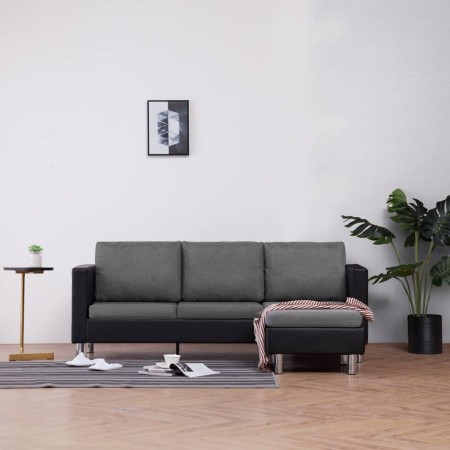Sofá de 3 plazas con cojines cuero sintético negro de , Sofás - Ref: Foro24-282287, Precio: 390,45 €, Descuento: %
