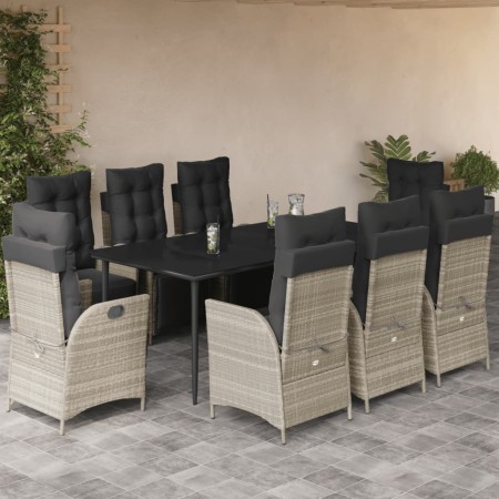 Set comedor de jardín 9 pzas cojines ratán sintético gris claro en Conjuntos de jardín | Comprar online en Foru.es